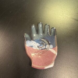 Studio Art Hand Trinket Dish Small Pink Blue Teal Glazed Ceramic Palmistry